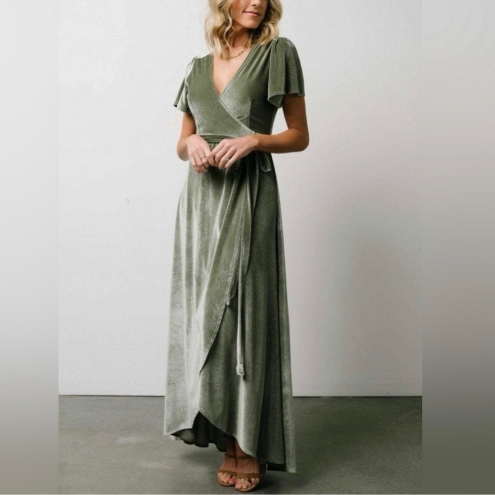 NWT Baltic Born Velvet Wrap Maxi Dress - Sage Green